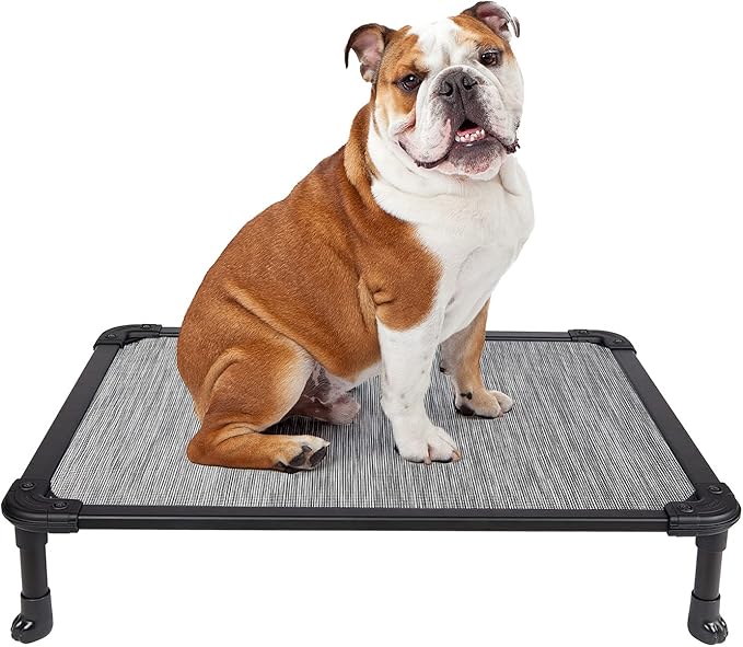 Veehoo Chew Proof Elevated Dog Bed - Cooling Raised Pet Cot - Rustless Aluminum Frame and Durable Textilene Mesh, Unique Designed No-Slip Feet for Indoor or Outdoor Use, Black Silver, Medium-Mewly Pet