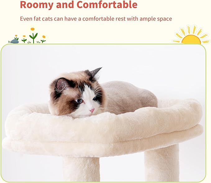 Hey-brother Tall Cat Tree Tower, Heavy Duty Scratching Posts with Large Platforms, Cozy Condos, Big Hammock, Toy Balls, Multi-Level Furniture for Indoor Adult Cats, 80.7 Inches, Beige MPJ039M-Mewly Pet