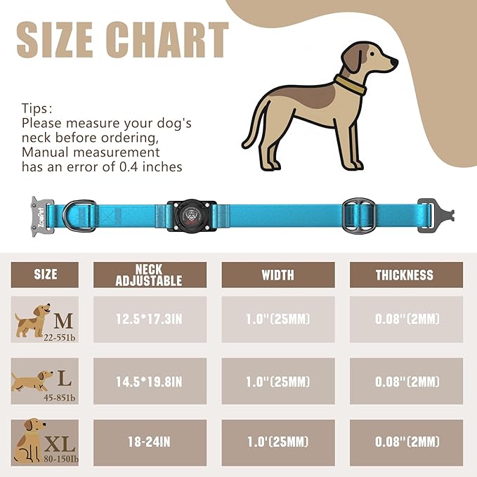 AirTag Dog Collar - Leather Dog Collar with Airtag Holder | IP68 Waterproof AirTag Holder with Metal Buckle, Comfortable GPS Dog Collars Tracker for Medium Large Dogs (Blue, XL)-Mewly Pet