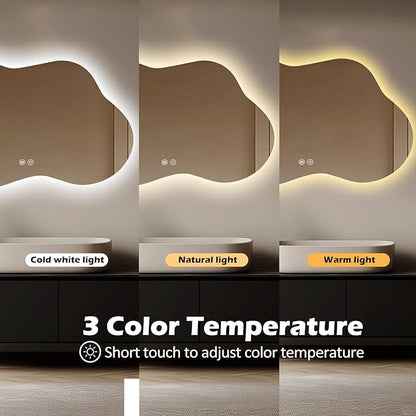 LED Bathroom Mirror with Lights 24x40, Stepless Dimmable Irregular Backlit Mirror with 3 Colors, Anti-Fog, Memory, Al-Alloy Lampshade, Frameless Smart Mirror for Bathroom (Horizontal/Vertical)