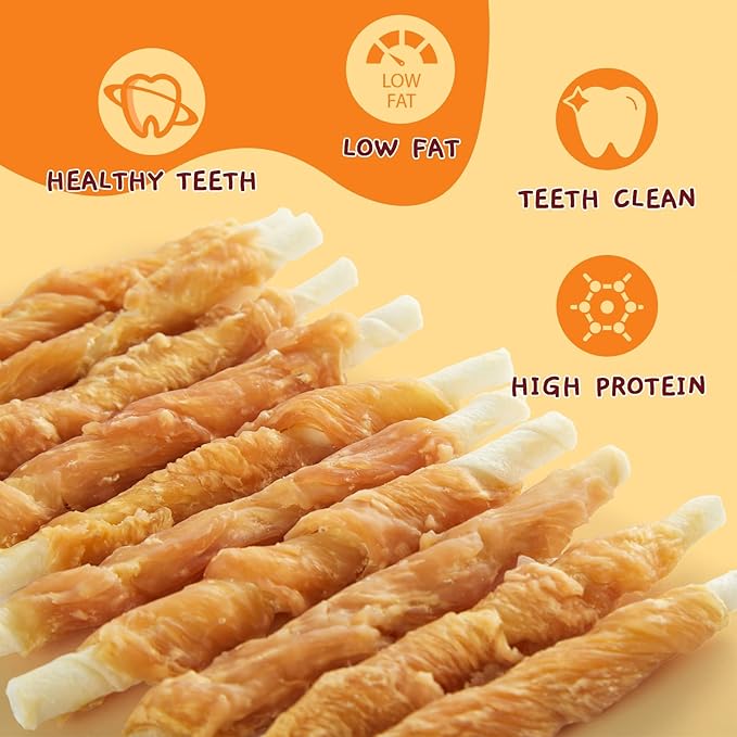 Jungle Calling Dog Treats, Chicken Wrapped Rawhide Sticks for Dogs, Delicious and Nutritious Training Reward Treats and Dog Chews Snacks, 6 oz-Mewly Pet