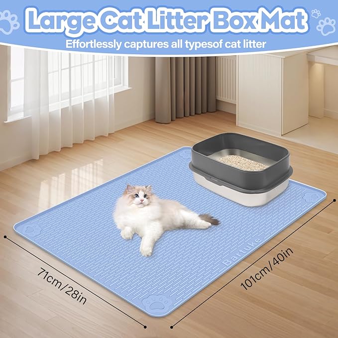 Cat Litter Mat, Extra Large 40" x 28" Silicone Mat Litter Trapping Mat for Scatter Control, Soft on Kitty Paws, Easy to Clean (Blue)-Mewly Pet