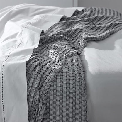 Bedsure Cooling Cotton Waffle Queen Size Blanket - Lightweight Breathable Summer Blanket of Rayon Derived from Bamboo for Hot Sleepers, Luxury Throws for Bed, Couch and Sofa, Grey, 90x90 Inches