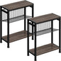 Small Side Table Set of 2 for Small Space, 3-Tier Narrow End Tablewith Magazine Holder,Small Nightstand, Skinny Snack Couch Table in Living Room, Bedroom Study and Balcony(Ash Brown)