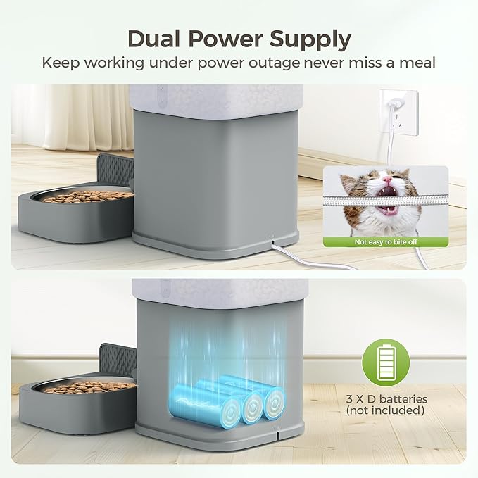 WiFi Automatic Cat Feeder with App - 6L Elevated Smart Food Dispenser for 2 Pets, Programmable 1-10 Meals, 2 Stainless Bowls & Dual Power-Mewly Pet