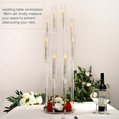 10Sets 8 Arm Acrylic Candelabra Candle Holder for Wedding,38.5 inches Tall Clear Candlestick Holders with Shade for Tables Party Event Dinner Decoration (Fit 0.8" Led Candles)