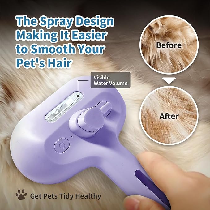 3 in 1 Steam Cat Brush for Shedding - Self-Cleaning Dog Grooming Tool for Long and Short Hair Pets - Removes Static, Flying Hair, and Loose Fur (Purple)-Mewly Pet