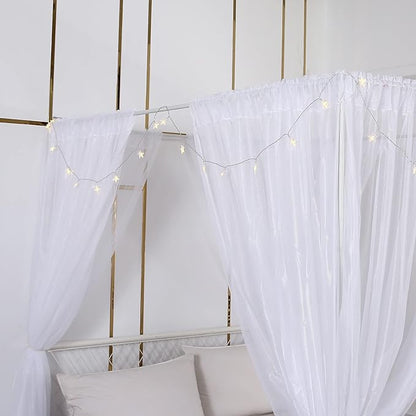 Akiky Princess Canopy Bed Curtains Set with Star Light Sheer Curtain for King Size Bed,8 Panels Canopies (King, White)