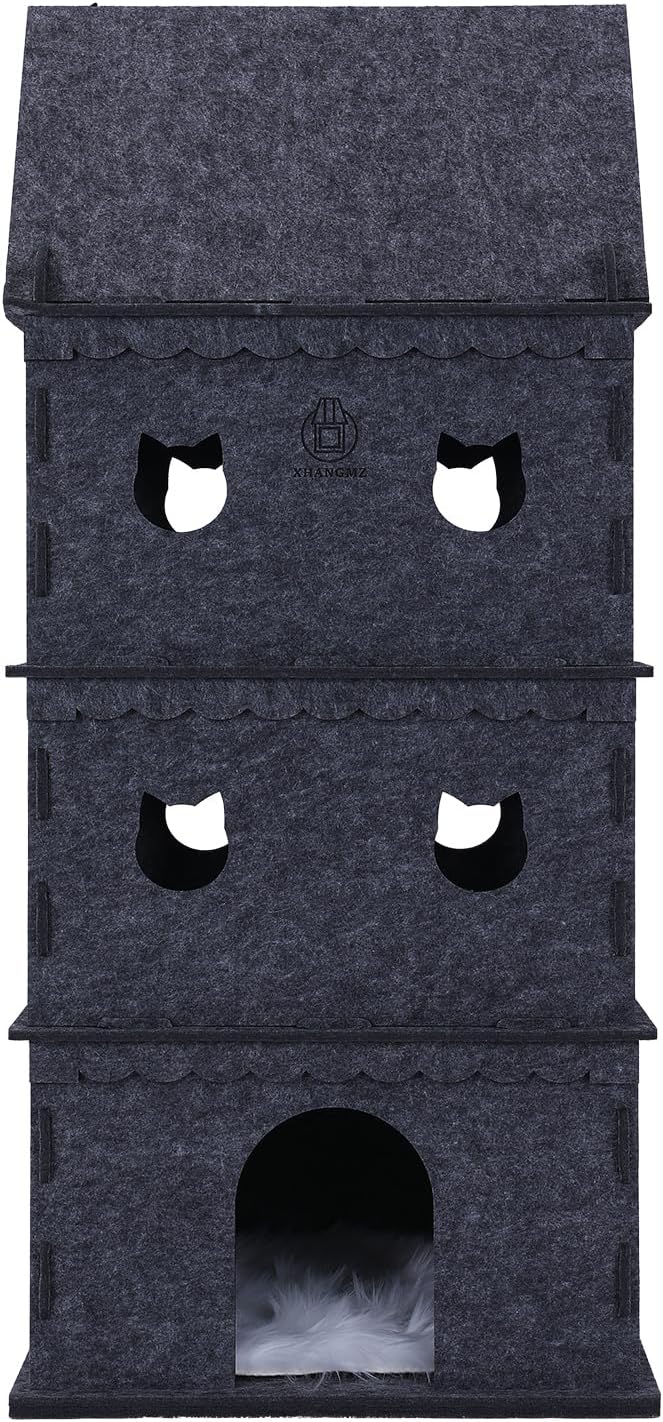 4-Tier Indoor Cat Apartment，Cozy Pet Cat Bed, Hideaway, and Sturdy Cat Castle for Multiple and Large Cats-Mewly Pet