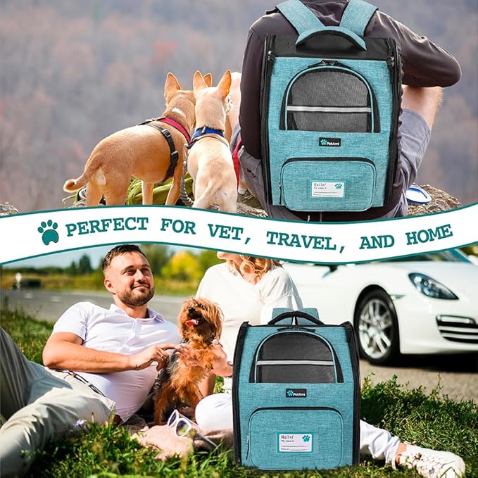 PetAmi Dog Backpack Carrier for Small Large Cat, Pet, Puppy, Ventilated Pet Hiking Backpack Travel Bag, Airline Approved Cat Backpack Carrier, Camping Biking Dog Bag Up to 18lbs Pet, Teal Turquoise-Mewly Pet