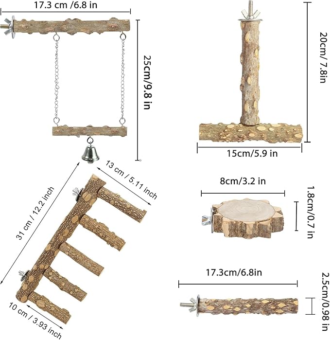Bird Ladder Perch for Cage, Nature Wooden Bird Bridge Exercise Stands Parrot Climbing Chewing Toys for Small Animal (B)-Mewly Pet