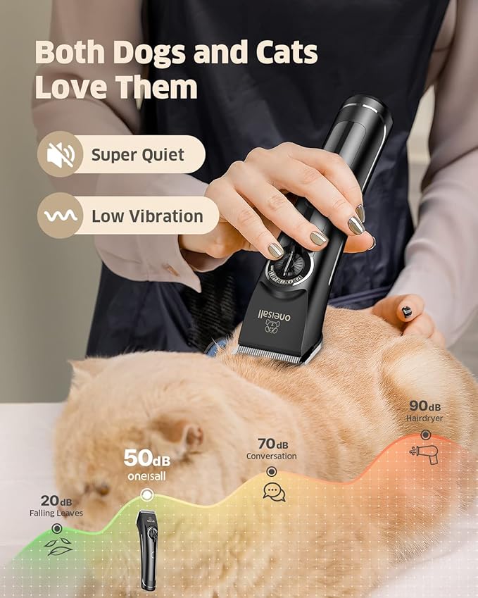 oneisall Dog Clippers for Grooming Doodles Poodles Thick Curly Hair,Low Noise Heavy Duty Dog Grooming Kit with Detachable Metal Blades-Mewly Pet