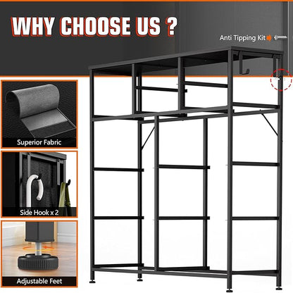 10 Drawer Dresser, Chest of Drawers for Bedroom, PU Dresser with Side Pockets, Hooks, Wooden Top and Sturdy Metal Frame for Living Room, Closet, Hallway (Black)
