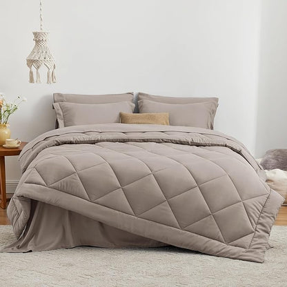 Love's cabin California King Comforter Set Burlwood, 7 Pieces California King Bed in a Bag, All Season Bedding Sets with 1 Comforter, 1 Flat Sheet, 1 Fitted Sheet, 2 Pillowcase and 2 Pillow Sham