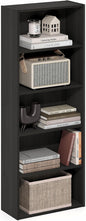Furinno Basic Book Shelf, 5-Tier Bookshelf, Cube Storage Organizer Bookcase with Open Shelf, 7 x 17 x 44, for Living Room, Bedroom, Home Office, Espresso
