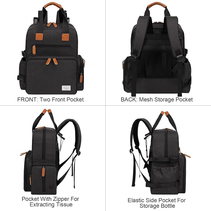 Modoker Dog Travel Bag, Airline Approved Backpack for Pet Accessories Organizer, Tote Weekend Bag with 2 Dog Food Storage Containers, 2 Collapsible Bowls, 1 Pet Mat, Black-Mewly Pet