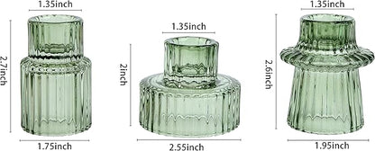 Vixdonos Taper Glass Candlestick Holders Tealight Candle Holders for Table Centerpieces, Wedding Decor and Dinner Party (3 Pcs, Green)