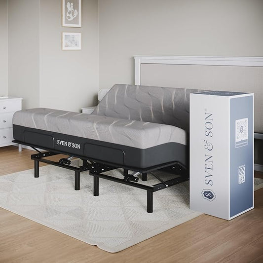 Sven and Son Essential Adjustable Bed Base (Frame) + 14 inch Hybrid Spring Matt (Medium Soft), Easy Assembly, Head and Foot Lift, Memory Positions, Zero Gravity, Wireless Remote - King