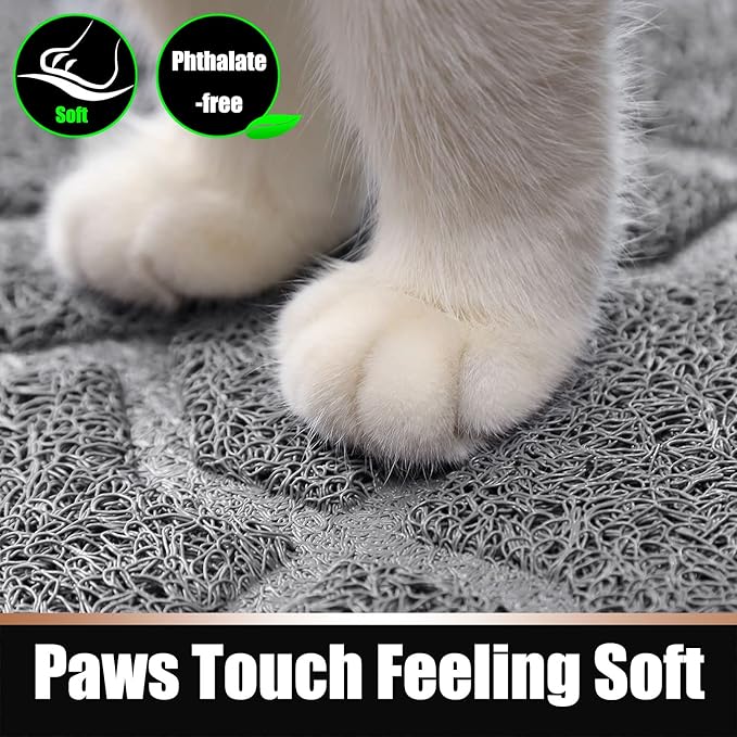 Yimobra Cat Litter Mat, 47"x36" Litter Box Mat with Litter Lock Mesh, Soft Cat Litter Mat Litter Trapping Mat, Easy to Clean, Non-Slip, Water Resistant, Litter Free Floors, Grey-Mewly Pet