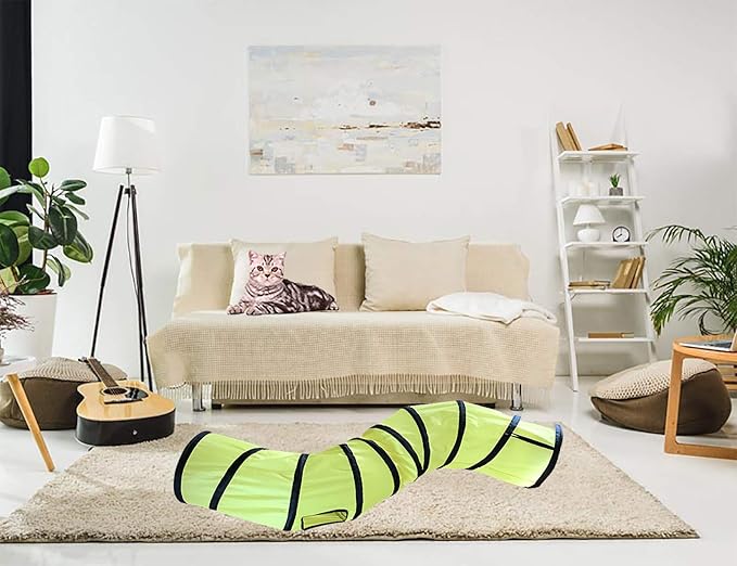 iCAGY Cat Tunnel for Indoor Cats Interactive, Rabbit Tunnel Toys, Pet Toys Play Tunnels for Cats Kittens Rabbits Puppies Crinkle Pop Up Yellow 47" Shape S-Mewly Pet