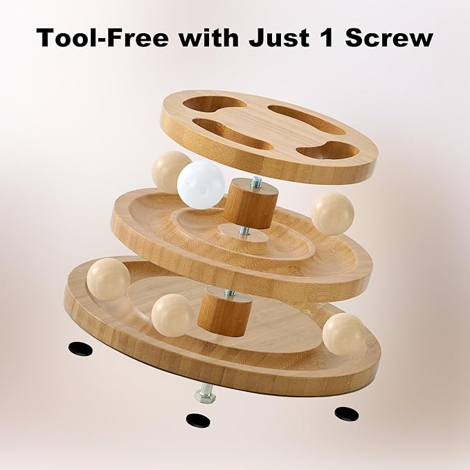 Cat Ball Track Toy with Puzzle Top, Wooden Cat Toys for Indoor Cats with Spinning Balls, Interactive Large Cat Ball Tower for Kitten Exercise Mental Physical-Mewly Pet
