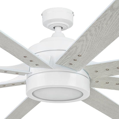 Honeywell Ceiling Fans Xerxes Modern 62 Inch Ceiling Fan with Light, Remote Control Fan, LED Indoor Fan with 8 Blades, White and Gray Wash Blade Finish Options, White (51628-01)