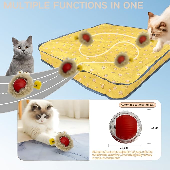Interactive Cat Toys for Indoor Cats, Fast Rolling Ball in Play Mat, Automatic Moving Cat Ball in Pouch, Stimulate Your Cat's Nature, 28 Inch cat Toys (Round [with Steel Ring])-Mewly Pet