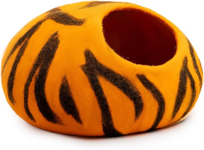 Woolygon Premium Felt Cat Cave Bed – Wool Kitty Beds Handcrafted Kitten Caves Bed for Indoor Cats - Made from 100% Eco-Friendly Merino Wool, Foldable Cat Hidewawy Covered Cat House Pod-Mewly Pet
