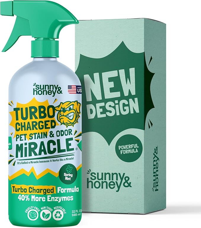 Sunny & Honey Enzyme Carpet Cleaner Spray - 32 Fl Oz, Spring Mint - Pet Urine Remover & Odor Eliminator - Stain Remover-Mewly Pet