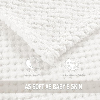 Exclusivo Mezcla Fleece Throw Blanket Extra Large, Super Soft and Warm Blankets for Couch, Sofa and Bed Waffle Textured, Cozy, Fuzzy and Lightweight (Off White, 50x70 Inches)