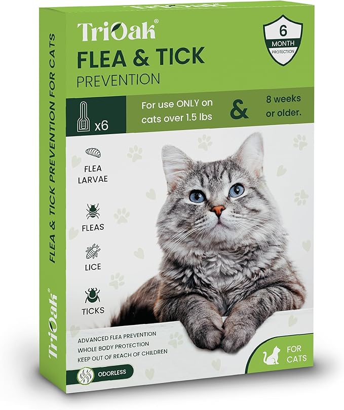 Flea and Tick Prevention for Cats: Flea & Tick Topical for Cats Over 1.5lbs, 6 Dose Flea and Tick Control/Prevention for 6 Months (6 Pack)-Mewly Pet