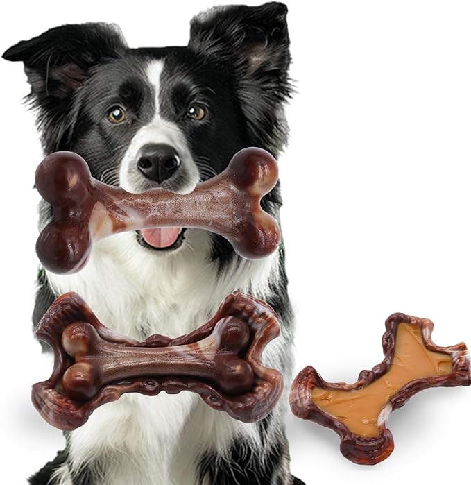 Magicorange Tough Dog Toys, Chew Toys for Aggressive Chewers, Dog Bone Toy Nylon Almost Indestructible Dogs Toy for Teeth Cleaning and Training (Brown)-Mewly Pet