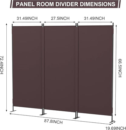 Room Divider Panel 6Ft Privacy Screen Wall Divider JAXPETY Folding Portable Partition Wall 88" W x 73" H Dividers for Room Separation Indoor, Brown