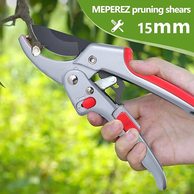 Garden clippers, premium Germany pruners, Work 3 times easier, professional ratchet pruning shears, cutting rose, flower, hedge, stem, tree, Sharp gardening scissors, Arthritis weak hand snips-Mewly Pet