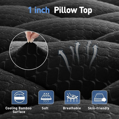 Dual Layer 3 Inch Memory Foam Mattress Topper Twin Size, 2 Inch Cooling Gel Memory Foam Plus 1 Inch Pillow Top Mattress Pad Cover, with 8-21 Inch Deep Pocket, Black