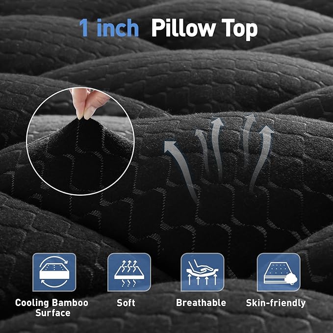 Dual Layer 3 Inch Memory Foam Mattress Topper King Size, 2 Inch Gel Memory Foam Plus 1 Inch Cooling Pillow Top Mattress Pad Cover, with 8-21 Inch Deep Pocket, Black