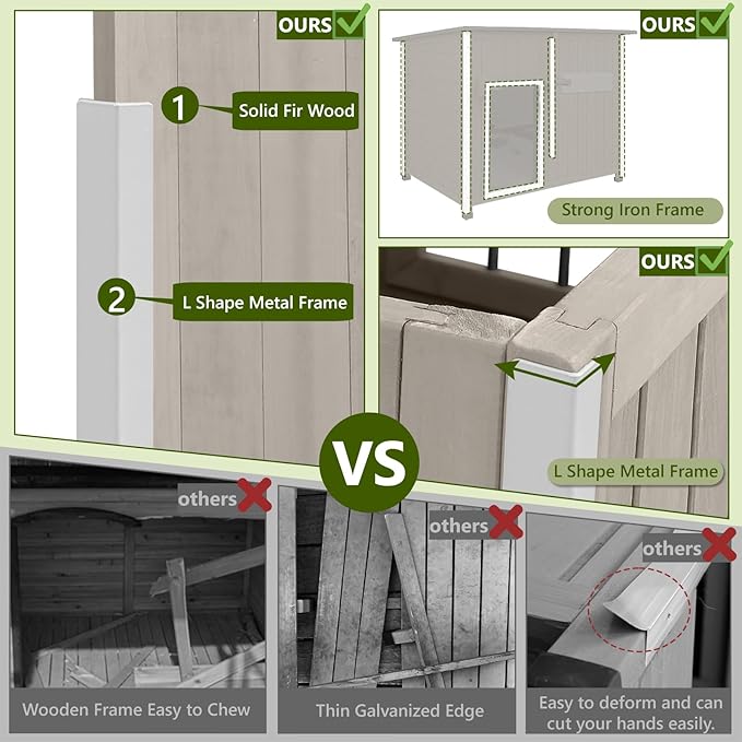 Large Dog House Outdoor XL Wooden Dog House with Weatherproof Asphalt Roof, Chew-Resistant Frame, Removable Floor, for Medium to Large Dogs Indoor Outdoor Use (Grey, 43.3"L x 29.5"W x 33.5"H)-Mewly Pet