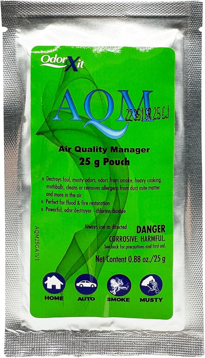 AQM by OdorXit, Air Quality Manager Chlorine Dioxide Odor Removal Packet, Dog Odor Eliminators for Hom, Wet Dog Smell & Car Deodorizer, Cigarette & Strong Smell Neutralizer, 25g-Mewly Pet