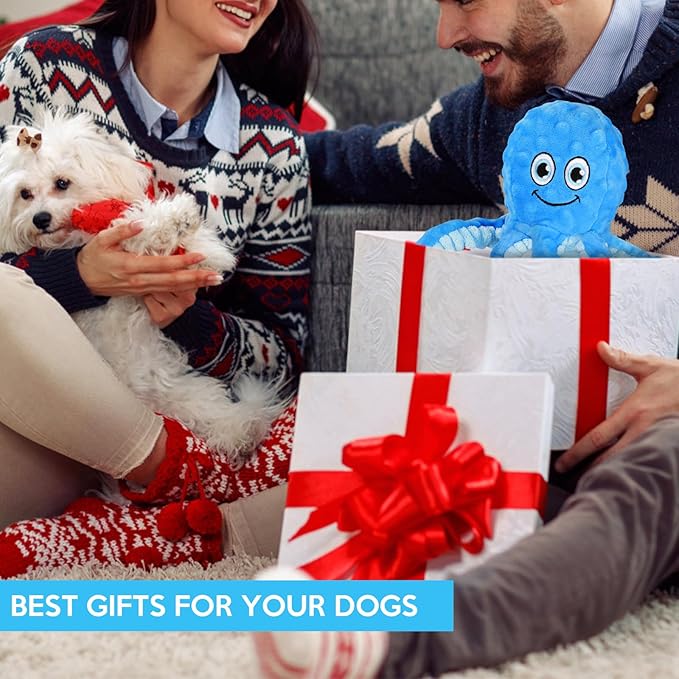 Squeaky Dog Toys Octopus Stuffed Crinkle Toy, Puppy Chew Toys for Teething, Durable Tug of War Interactive Plush Dog Toys for Puppies Small, Medium, and Large Dogs-Mewly Pet