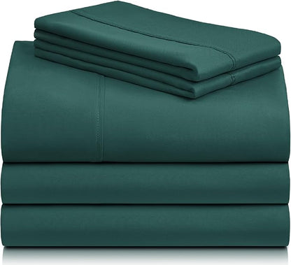 LuxClub 5 PC Split King Sheet Set, Breathable Luxury Bed Sheets, Deep Pockets Wrinkle Free Cooling Sheets Machine Washable Hotel Bedding Silky Soft - Emerald Split King
