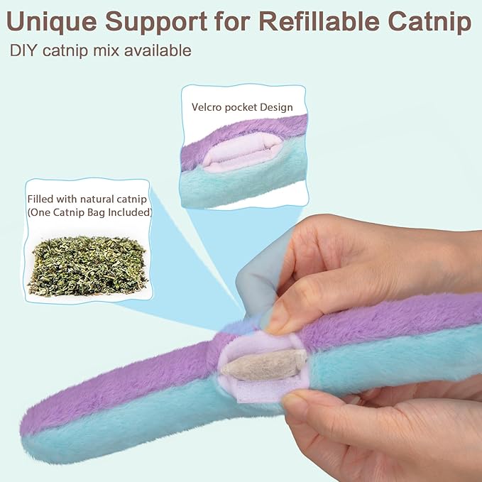 Retro Shaw Cat Toys Kicker Pillows 3Pcs, Refillable Catnip Toys with Crinkle Sound Inside, Interactive Indoor Cat Nip Kitty Kick Sticks for Kitten 10.1 Inches-Mewly Pet