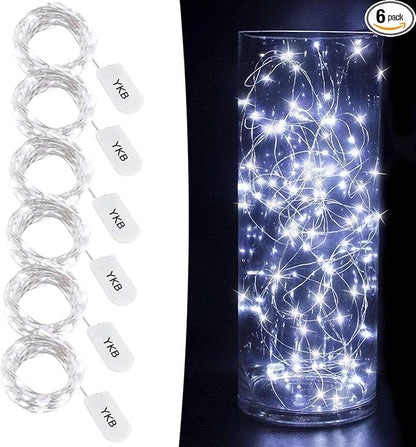 YKB 6 PCS LED Starry String Lights with 20 Mini LEDs on 3.3FT/1M Copper Wire, Fairy Lights Powered by 2xCR2032(Incl) Batteries, for Wedding Table Holiday Halloween Christmas Decorations, Cool White