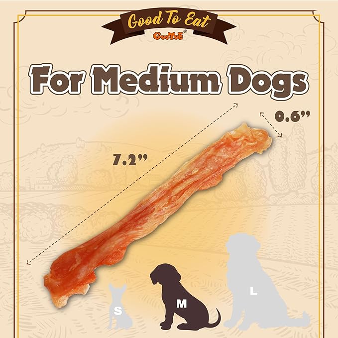 Gootoe Turkey Tendon Dog Treats, Stick (M) 3.17 oz, USA-Sourced Turkey Tendon, Natural Snack, Premium Puppy Chews, Hypoallergenic, Rawhide Free, Reseal Value Bags, Size for Medium Dogs-Mewly Pet