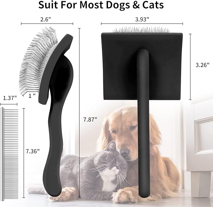 Slicker Brush for Dogs, Long Pin Dog Grooming Brush for Goldendoodles, Poodles, Doodles, Includes Pet Comb & Undercoat Rake, Perfect for De-Shedding, Dematting & Reducing Tangles. Large, Black-Mewly Pet