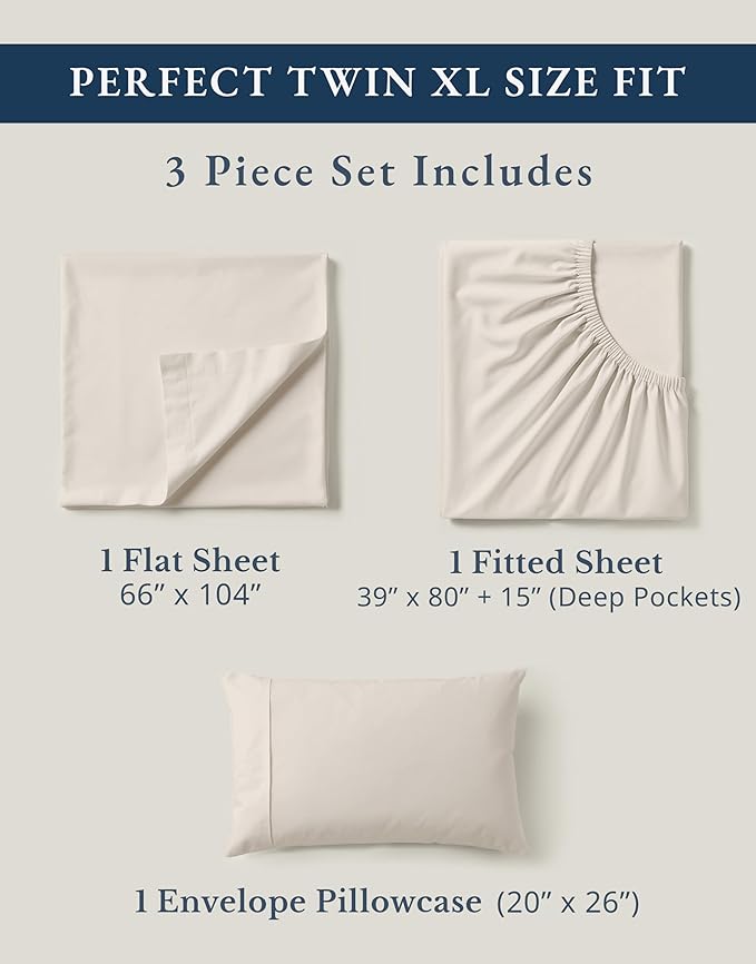 LANE LINEN 100% Organic Cotton Twin XL Sheets Set 3-Piece Pure Percale Soft Bedding Breathable Fits Mattress Upto 15" Deep - Glacier Grey