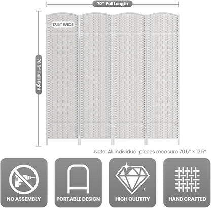 6 Panel Room Divider,6Ft Folding Privacy Screen,Tall - Extra Wide Foldable Panel Partition Wall Divider with Diamond Double-Weaved Hand-Woven Design Room Screen Divider