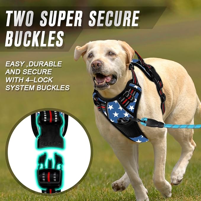 BARKBAY No Pull Dog Harness Front Clip Heavy Duty Reflective Easy Control Handle for Large Dog Walking(Star,M)-Mewly Pet