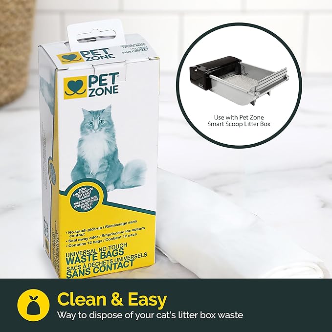 Pet Zone Universal No-Touch Cat Litter Bags & Waste Bag (Pet Waste Bag Great for Cat Litter Boxes) 12 Pack-Mewly Pet