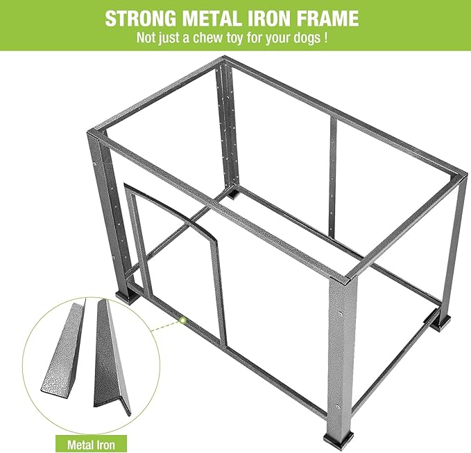 GUTINNEEN Chew Proof Dog House with Metal Iron Frame Outdoor Dog Kennel for Small Medium Large Indoor Dog Cage (43.3" L,Grey Color)-Mewly Pet