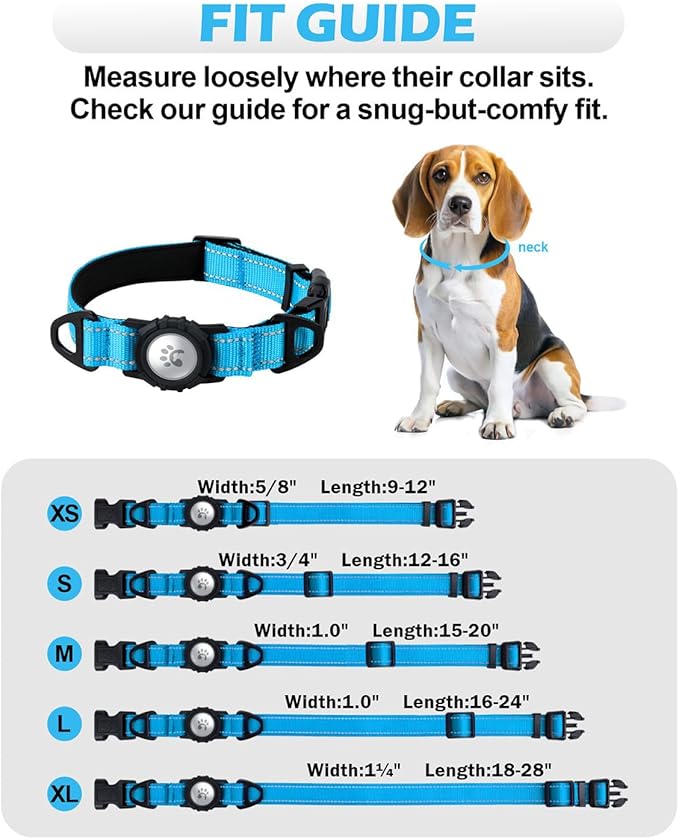 TagME Airtag Dog Collar,Waterproof Reflective Pet Collar with Airtag Holder,Soft Padded and Double D-Rings for Small Dogs,Light Blue-Mewly Pet